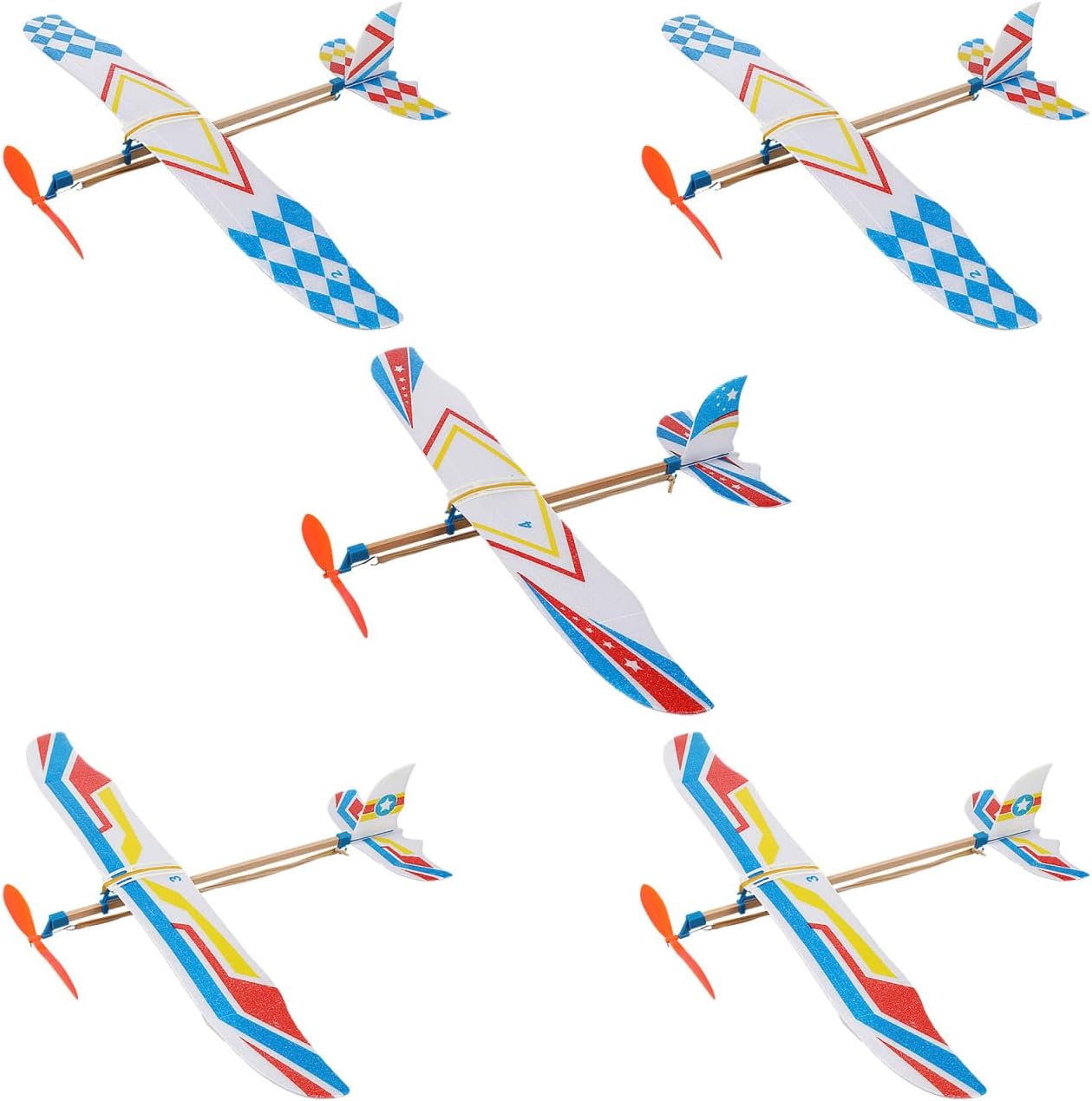 TOYANDONA Airplane Toys 5Pcs Glider Planes packaging front view showing colorful DIY rubber band powered aircraft models.