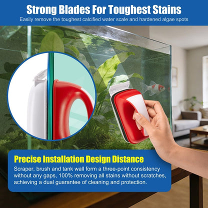 Novique magnetic glass scraper with two included detachable blades for stubborn tank stains.