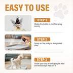 Pet odor neutralizer and training aid spray demonstrating easy application for home hygiene