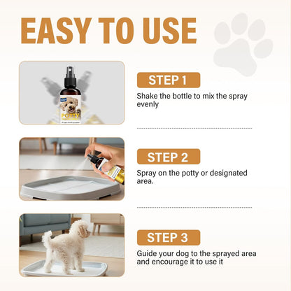 Pet odor neutralizer and training aid spray demonstrating easy application for home hygiene