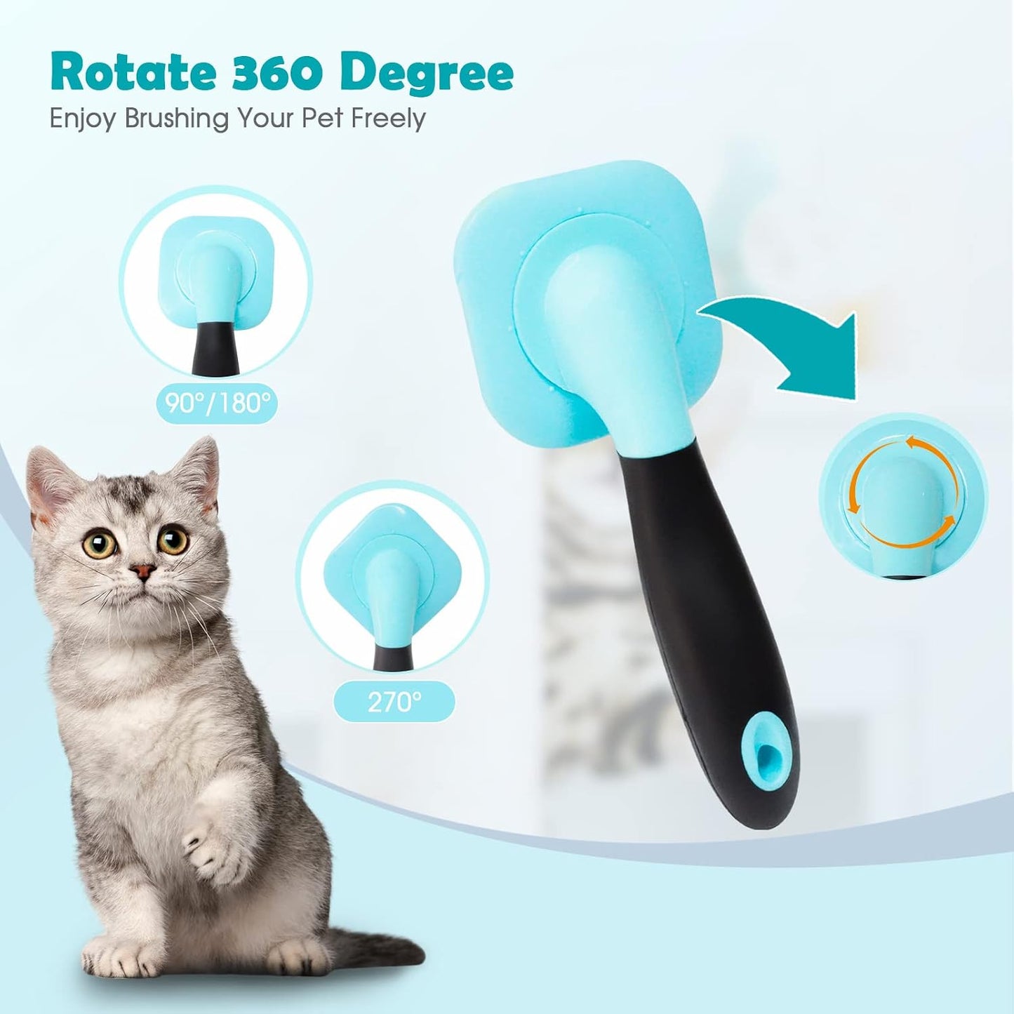 PETPAWJOY deshedding cat brush with rotatable massage head function