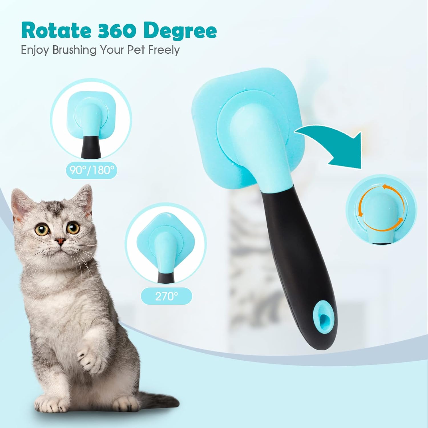 PETPAWJOY deshedding cat brush with rotatable massage head function