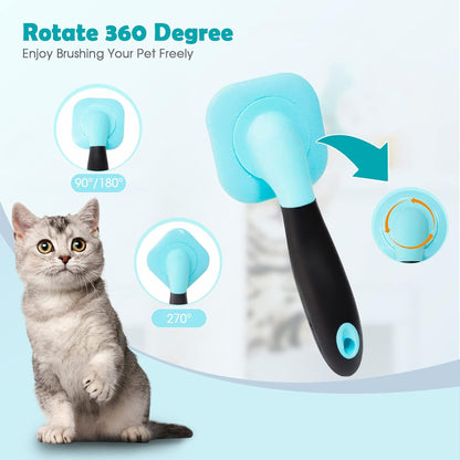 PETPAWJOY deshedding cat brush with rotatable massage head function