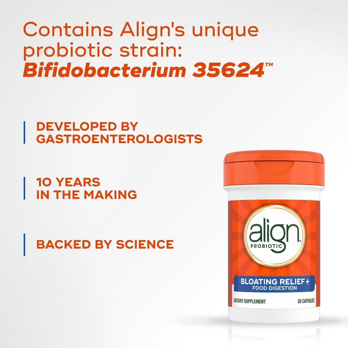 Align Bloating Relief capsules supplement facts nutritional label