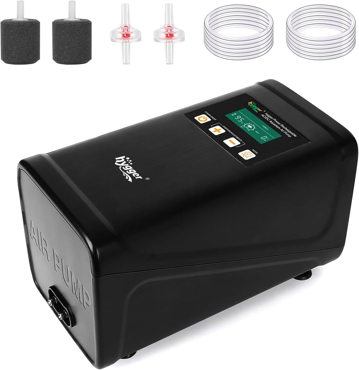 Hygger Battery Backup Aquarium Air Pump front view with digital display