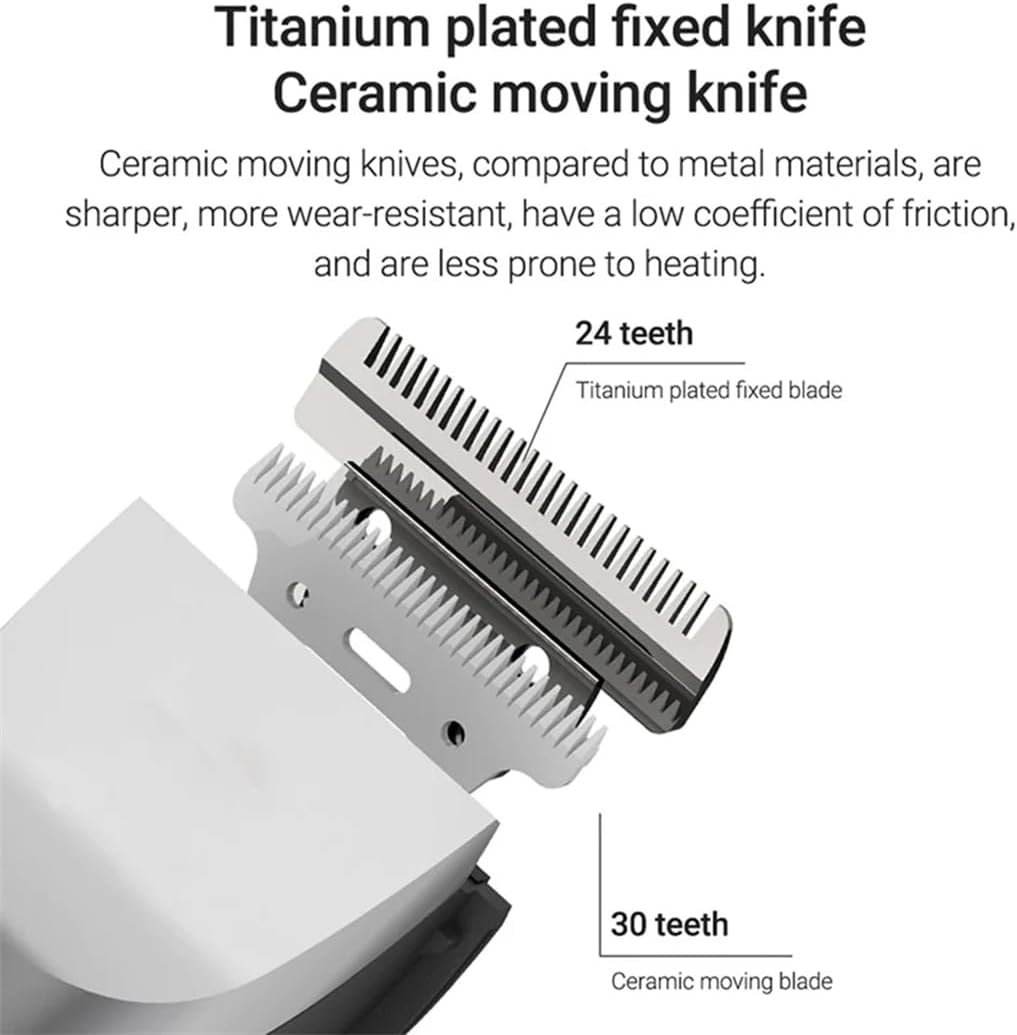 Ultra quiet cat hair clipper showing the skin safe rounded blade edges.