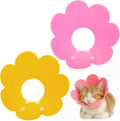 Xyembu felt cat cone collar front view of pink flower recovery cone for kittens