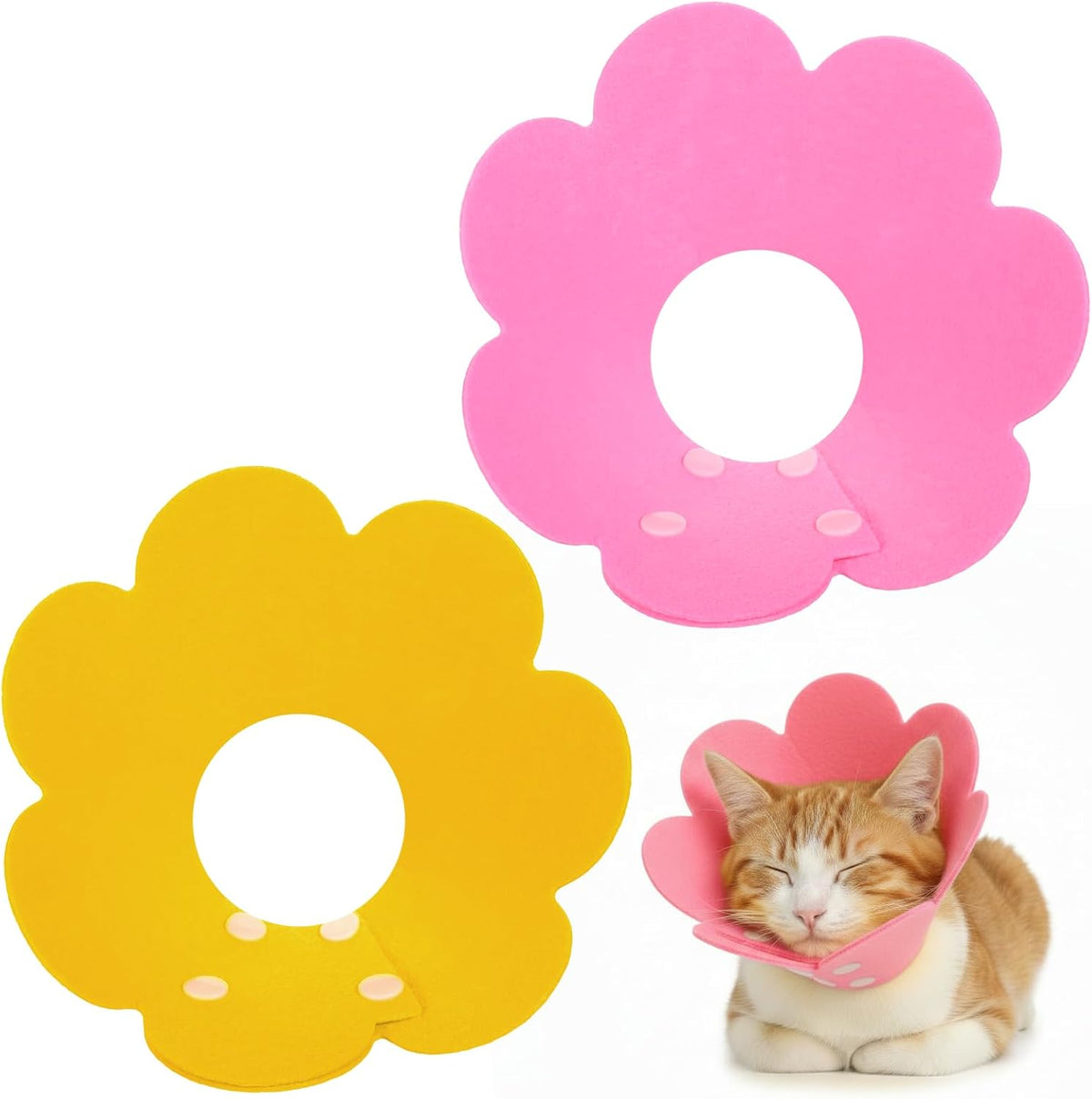 Xyembu felt cat cone collar front view of pink flower recovery cone for kittens