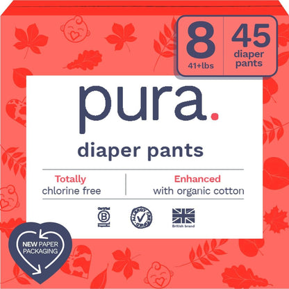 Pura Hypoallergenic Diaper Pants Size 8 front view packaging
