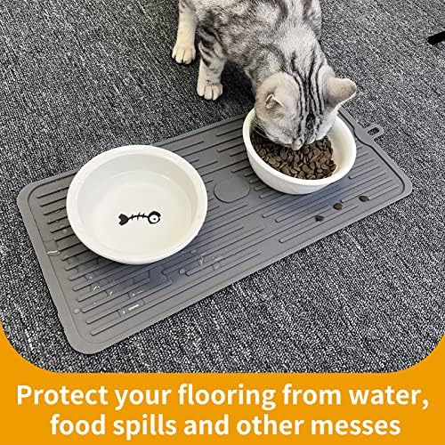 Ptlom grey pet placemat with feeding bowls