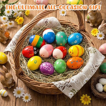 POPLAY natural wood hand maracas detailing smooth safe surfaces and assorted bright designs