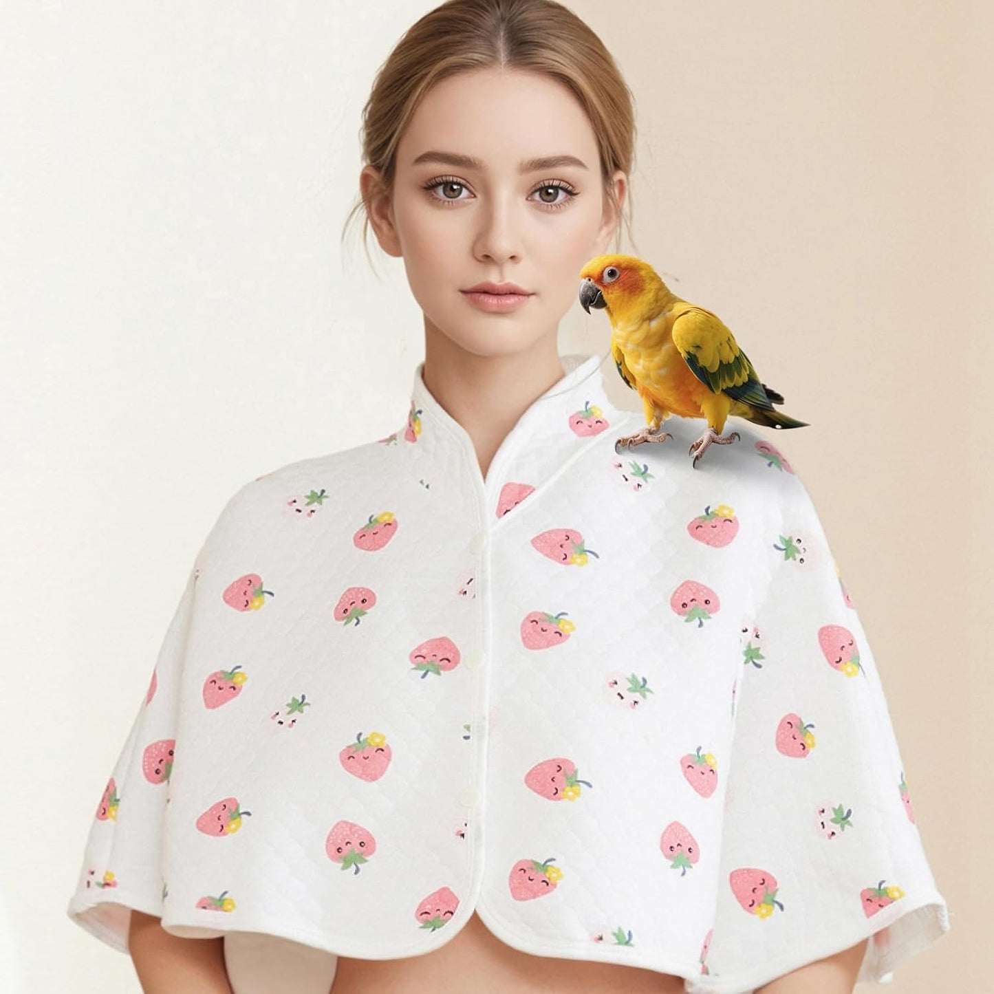 ZYPHOLIE bird poop catcher cape white with strawberry pattern design details