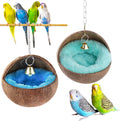 2 Pack Natural Coconut Shell Bird Nest with Pads for Small Parrots - Image 1