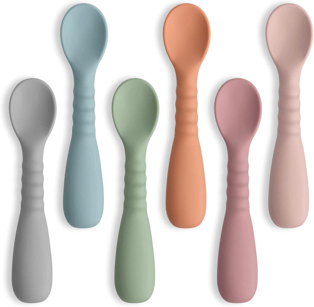 ME.FAN Silicone Baby Feeding Spoons six pack front view of infant training utensils