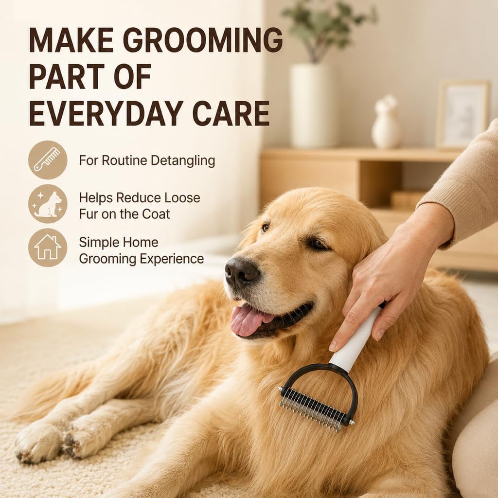 Pet undercoat rake showing the wide teeth side for detangling stubborn knots