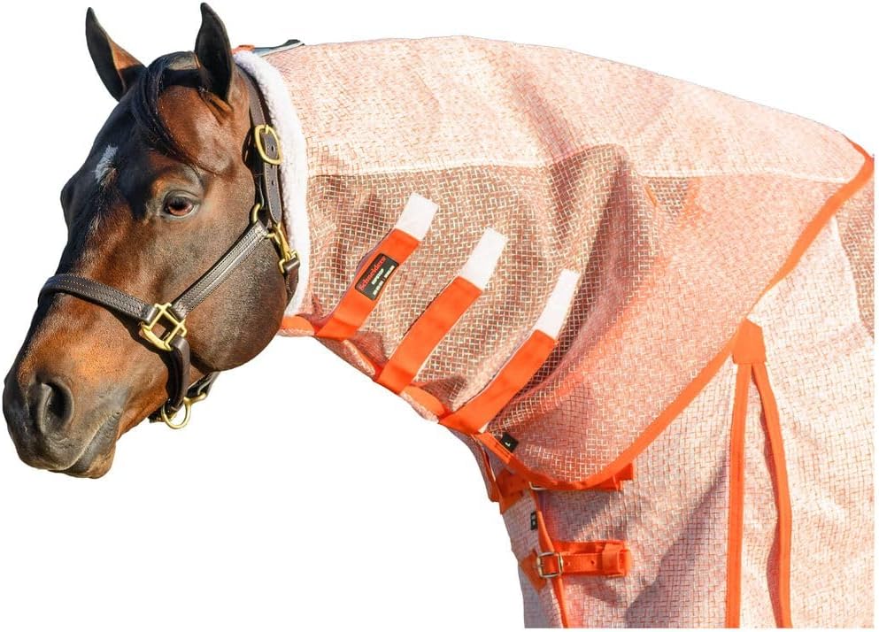 Schneiders Ripstop Nylon Mesh II Fly Neck Cover for horses front view orange color