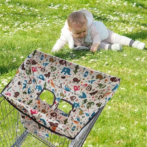 Kids seat protection dust cover installed on a grocery store trolley.