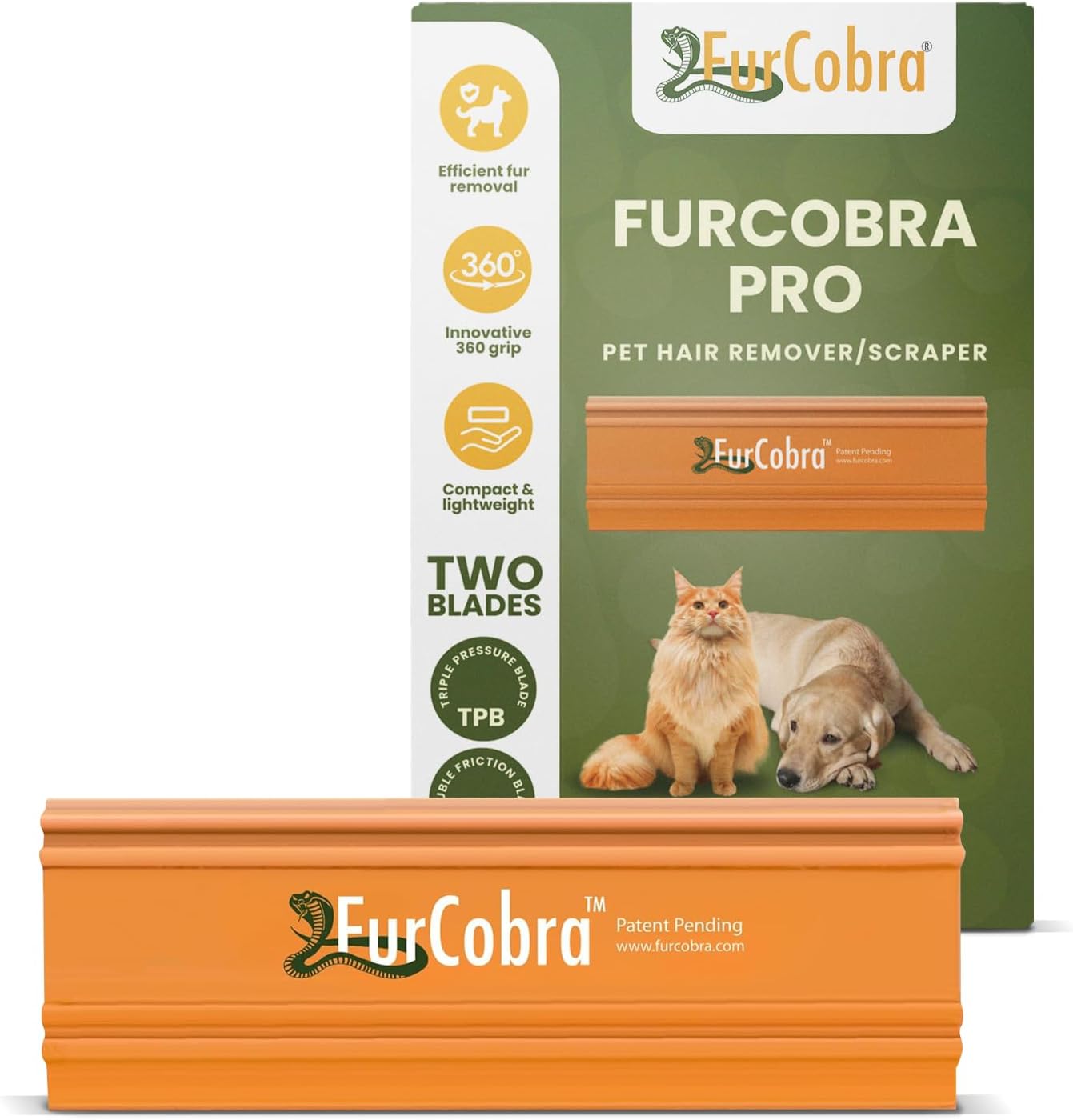 FurCobra Pro Pet Hair Remover front view showing dual blade design