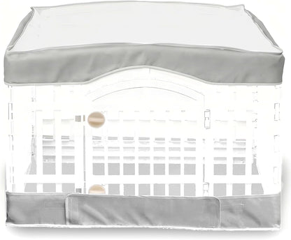 THINMUHAND dog playpen cover and bottom pad front view on a pet fence