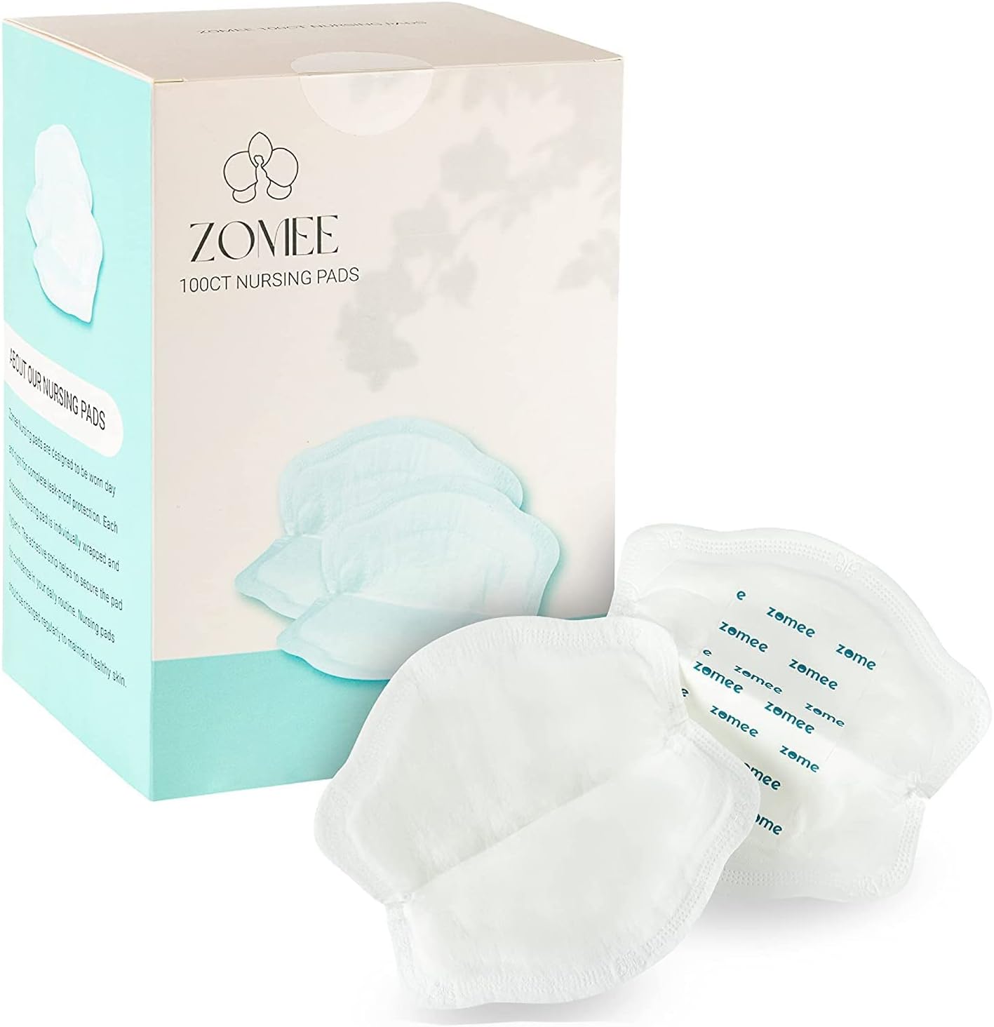 Zomee disposable breast pads 100 count front packaging view