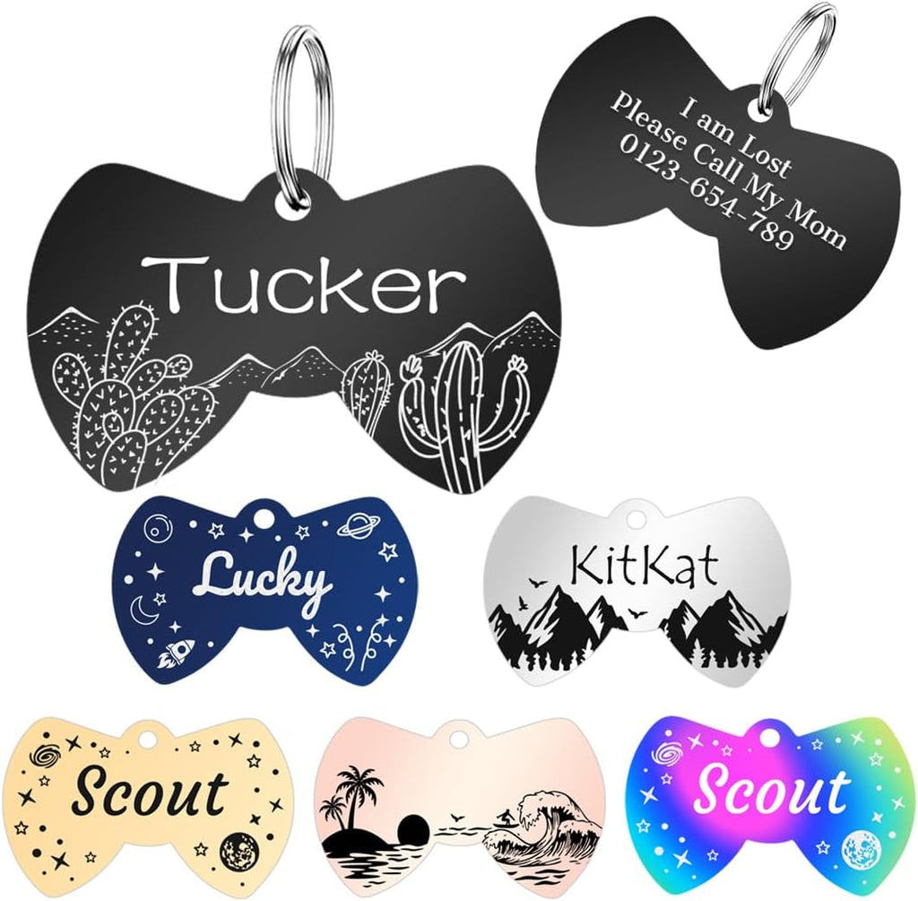 Personalized Dog Tags and Cat Tags, Stainless Steel Pet ID Tags, Collar Charm Engraved on Both Sides, up to 4 Lines of Custom Text, Various Patterns and Colors Options (Butterfly) - Image 13