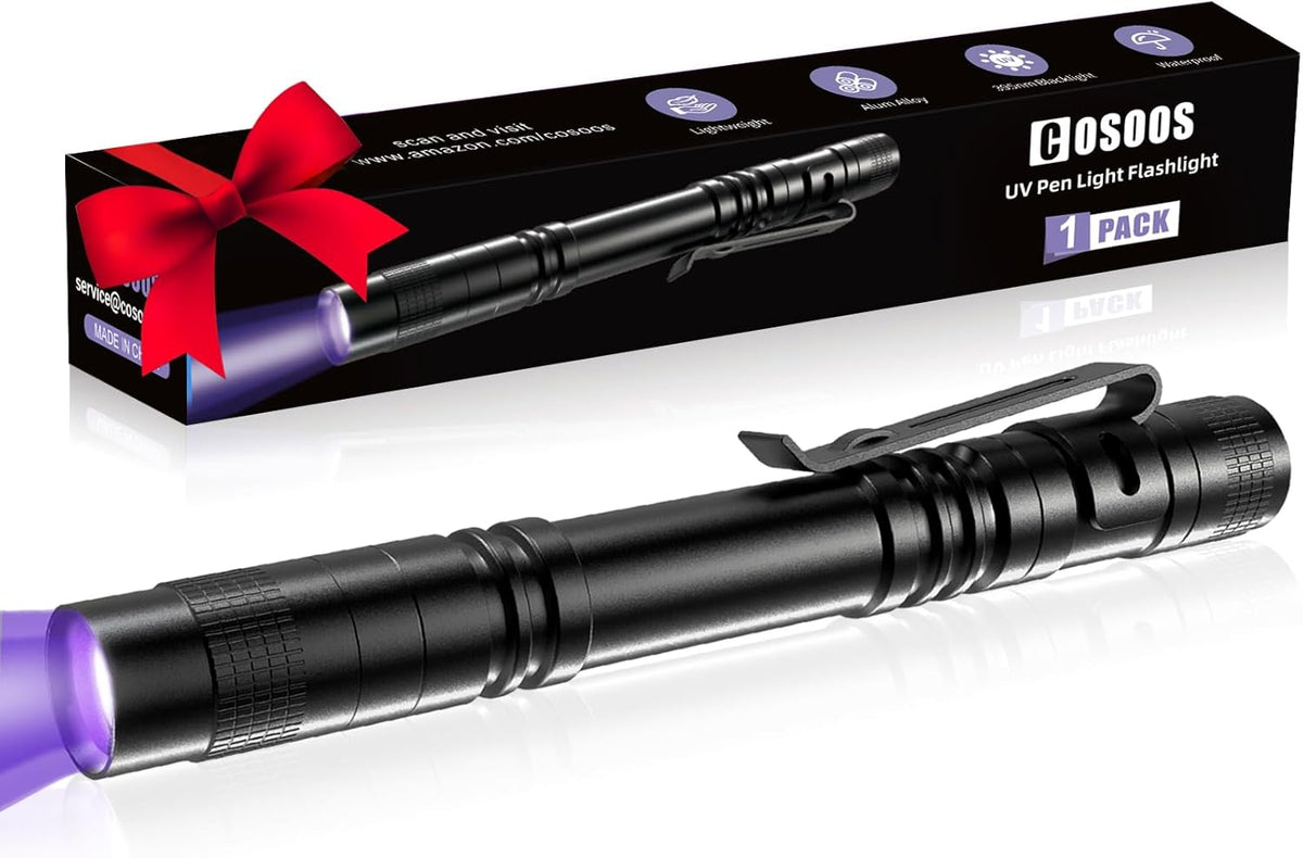 COSOOS 2 UV Black Light Flashlight, 2 Pack 395nm Mini Pen Light with Clip, Waterproof Ultraviolet Flashlight for Leak, Pet Urine, Scorpion, Hotel Inspection, Dry Stain and Bed Bug. - Image 9