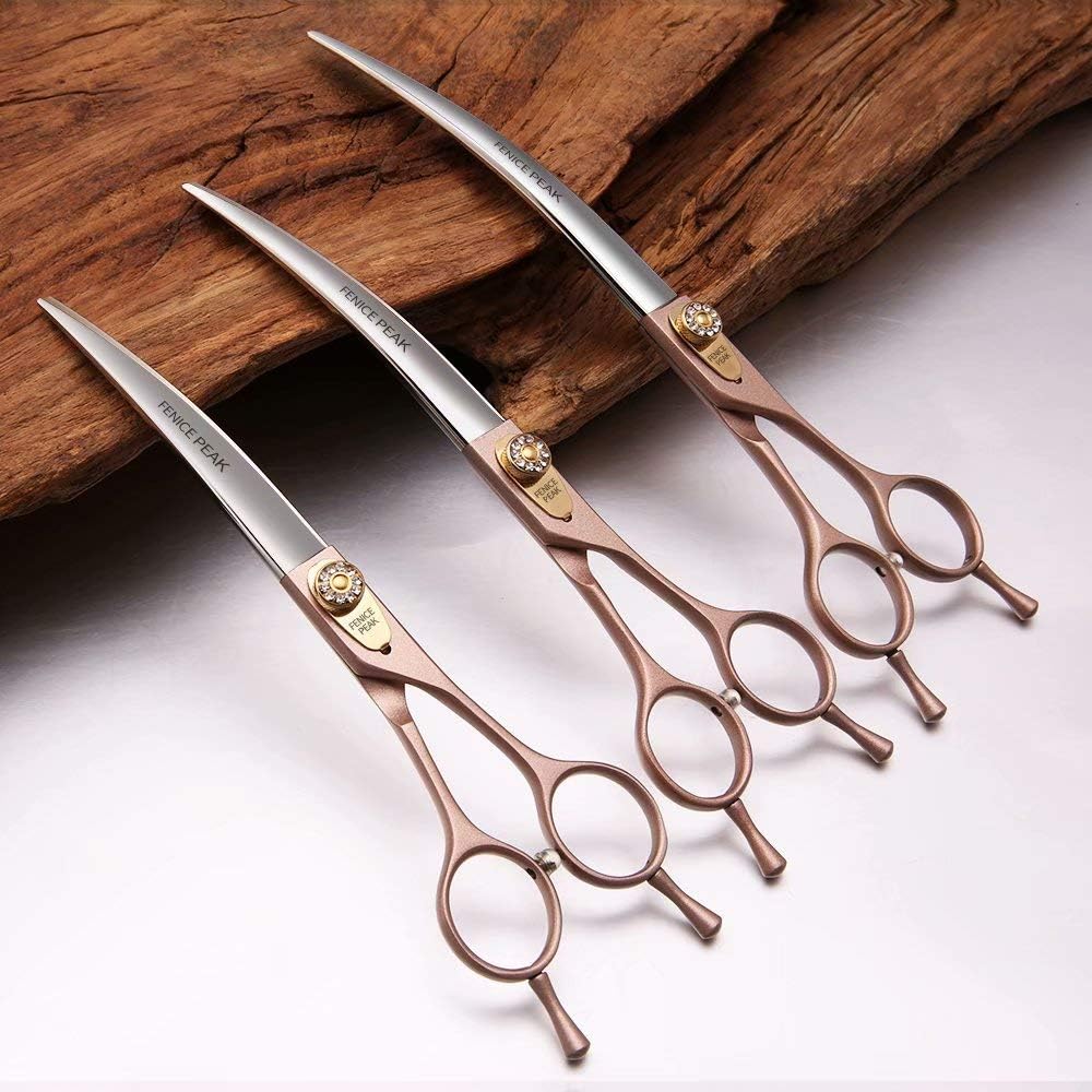 Fenice Peak curved grooming shears with included comb and bag