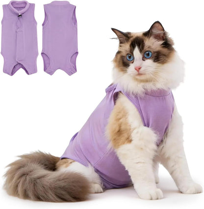 Avont cat recovery suit purple kitten front view