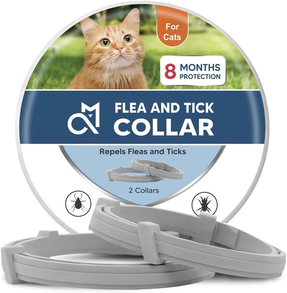 Qpets NJKPUYT cat flea and tick collar 2 pack front view for pet pest control.
