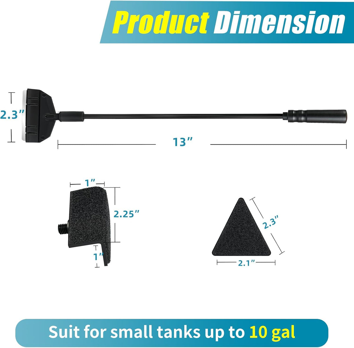 AQUANEAT three in one aquarium tool showcasing the flat sponge brush head assembly for wide glass pane maintenance.