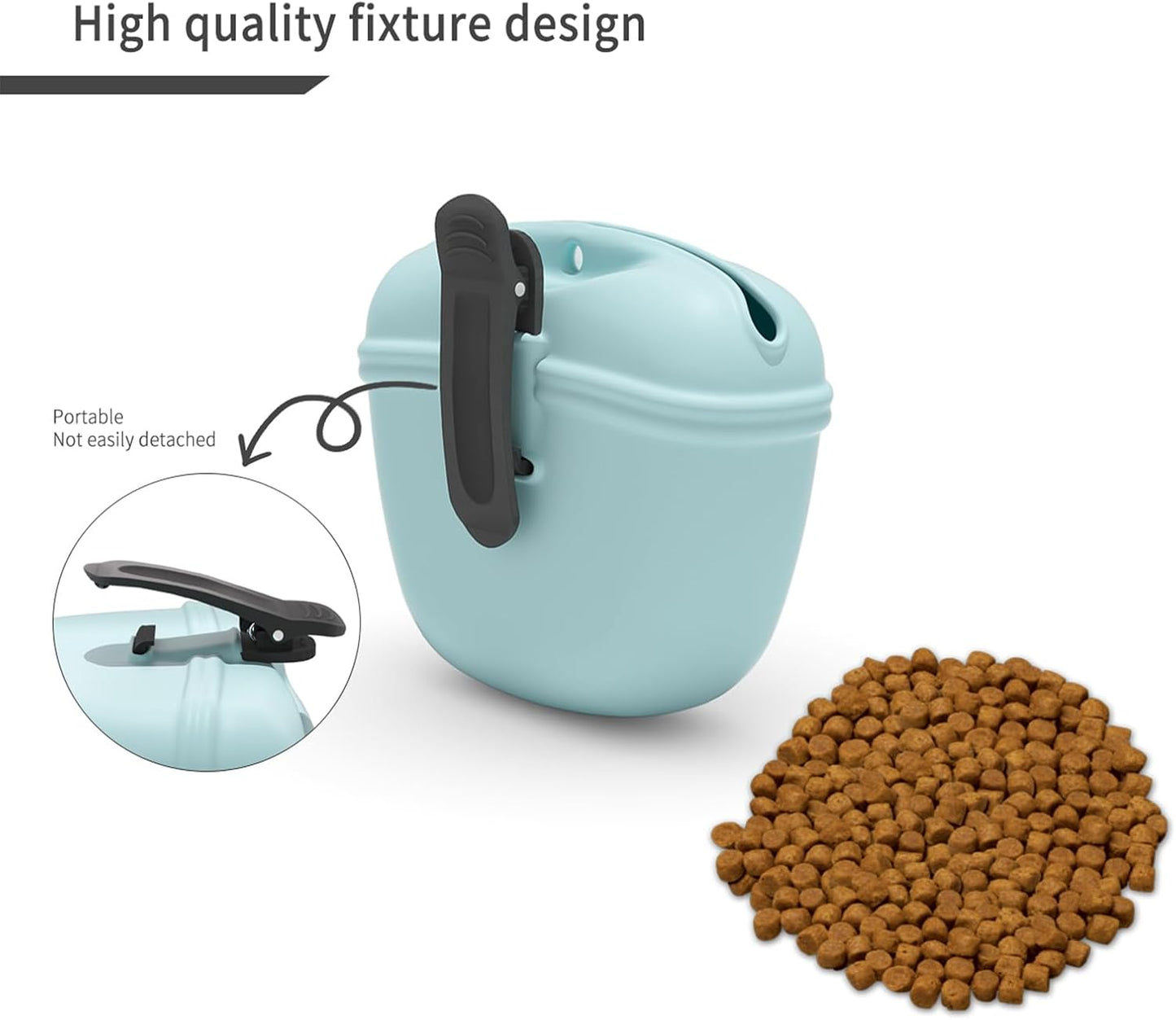 Side profile of the durable plastic waist clip attached to a pocket for hands free pet walking.