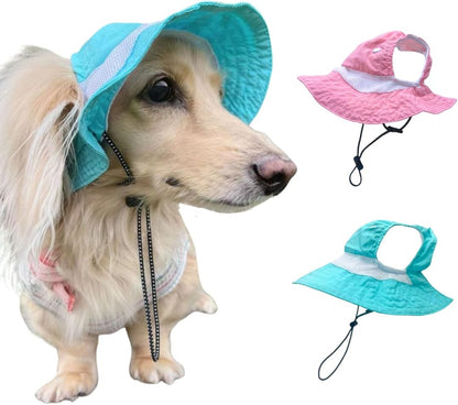 Detailed view of adjustable chin strap on dog bucket hat