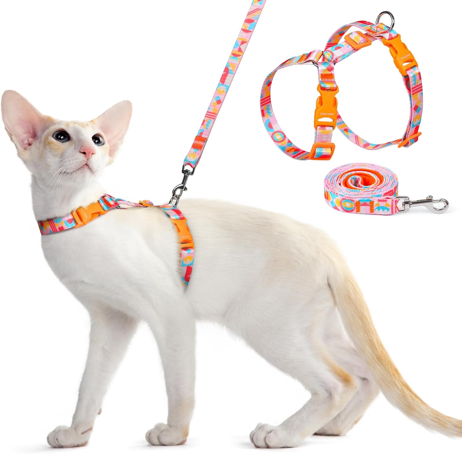 Dooradar Cat Harness and Leash, Escape Proof Adjustable Kitten Vest, Lightweight Soft Pet Straps, Easy Wearing for Small Medium Kitty Safe Walking Travel Control, Orange & Black, S - Image 15