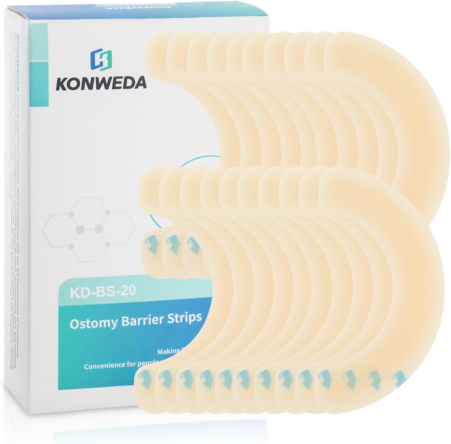 KONWEDA Elastic Colostomy Barrier Strips front packaging view showing medical grade hydrocolloid tape
