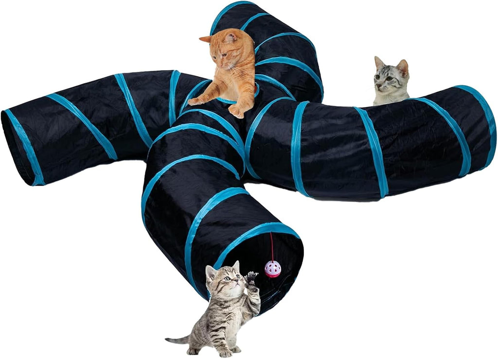 EGETOTA Cat Tunnel for Indoor Cats Large, with Play Ball S-Shape 5 Way Collapsible Interactive Peek Hole Pet Tube Toys, Puppy, Kitty, Kitten, Rabbit (Blue & Black) - Image 10