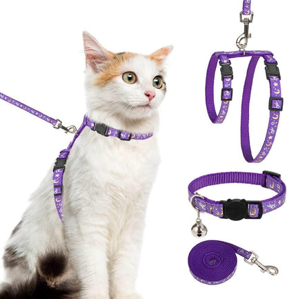 PAWCHIE cat harness and leash set front view showing luminous moon pattern