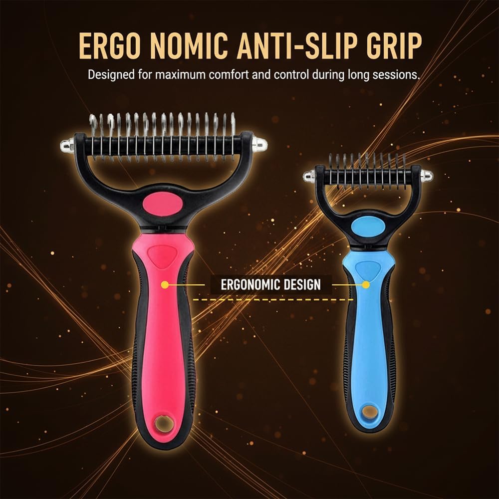 Deshedding dog brush for long hair removing loose fur and tangles safely