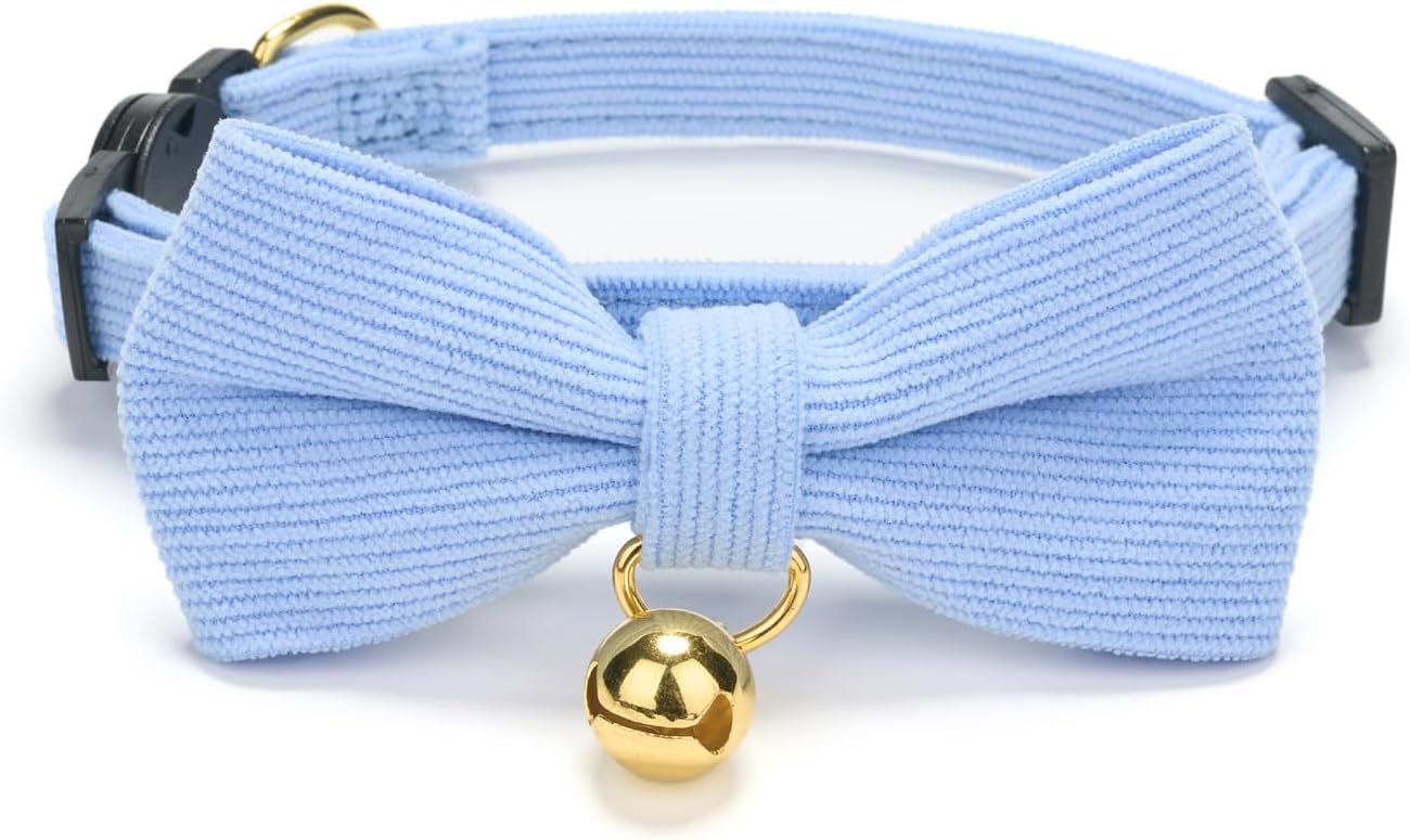Breakaway Cat Collar with Bow Tie and Bell Adjustable Soft Corduroy Pink Kitten Collars for Girl Cats - Image 10