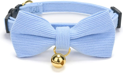 Breakaway Cat Collar with Bow Tie and Bell Adjustable Soft Corduroy Pink Kitten Collars for Girl Cats - Image 10