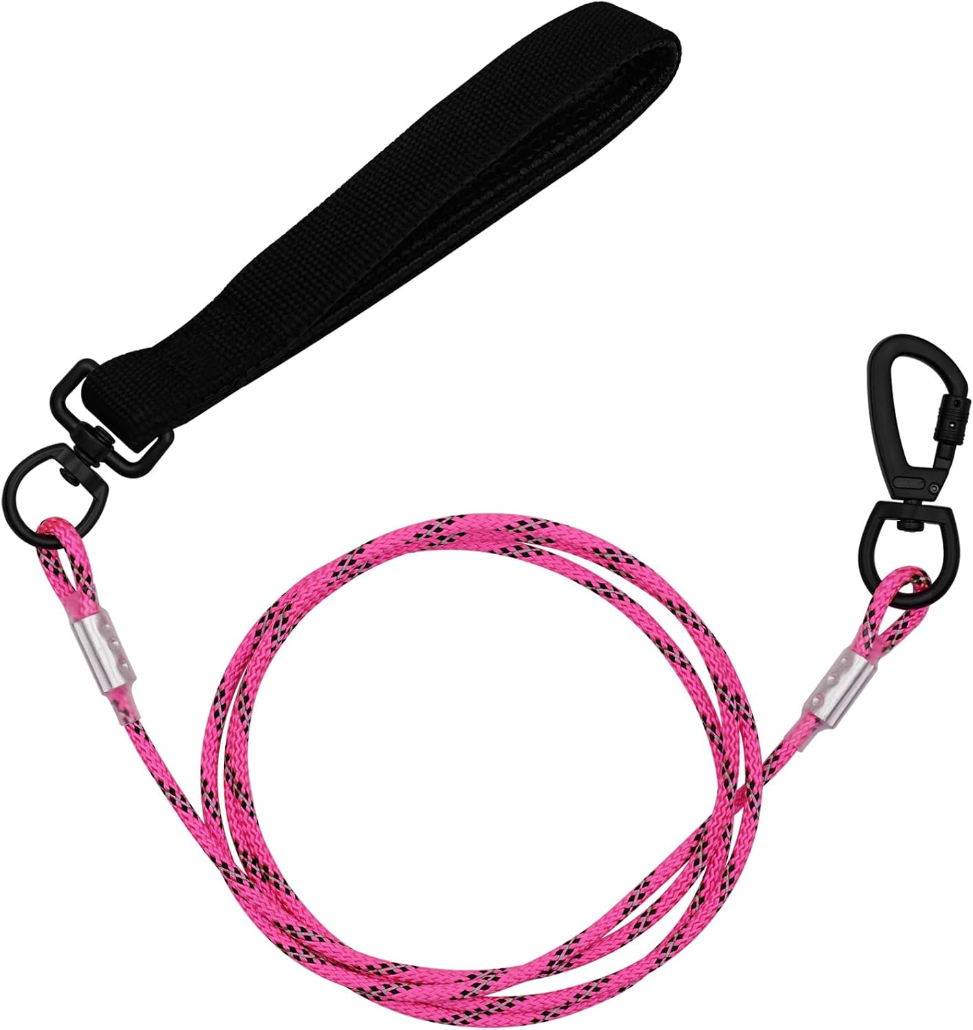 ZHOMA chew proof dog leash front view showing heavy duty pink steel cable lead