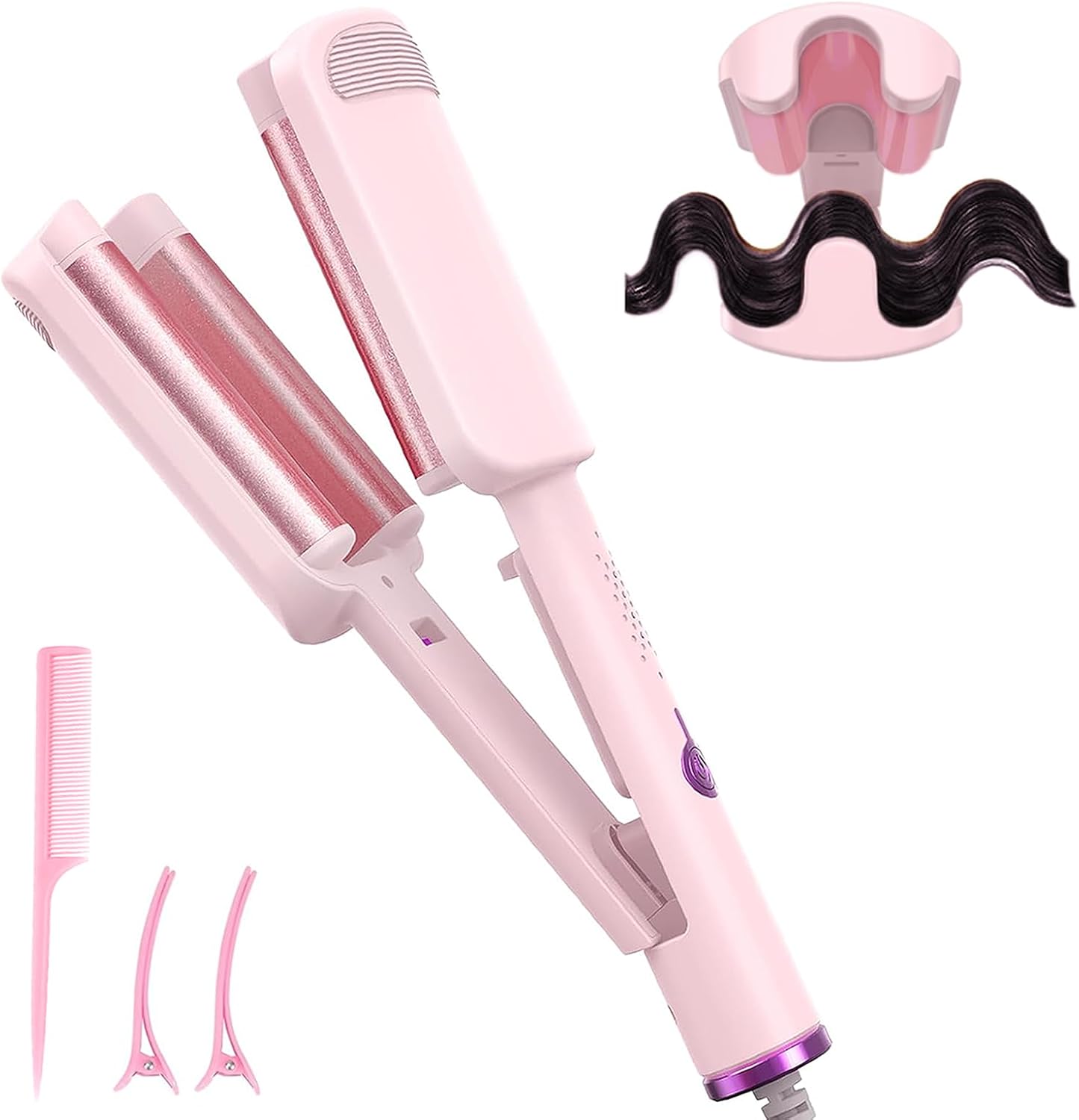 DotPet 3 barrel beach waver curling iron front view pink ceramic hair crimper for women styling