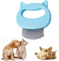Ameliade cat comb blue front view showing ergonomic shell handle