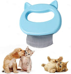Ameliade cat comb blue front view showing ergonomic shell handle