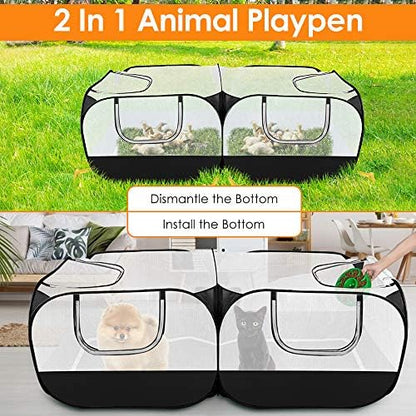 SlowTon Small Animals Playpen - Portable Chicken Coop Run Large Chick Brooder 73"x36"x25" with Detachable Bottom, Pop Up Pet Enclosure Cat Tent for Guinea Pig Bunny Puppy Indoor Outdoor (Flat Top) - Image 6