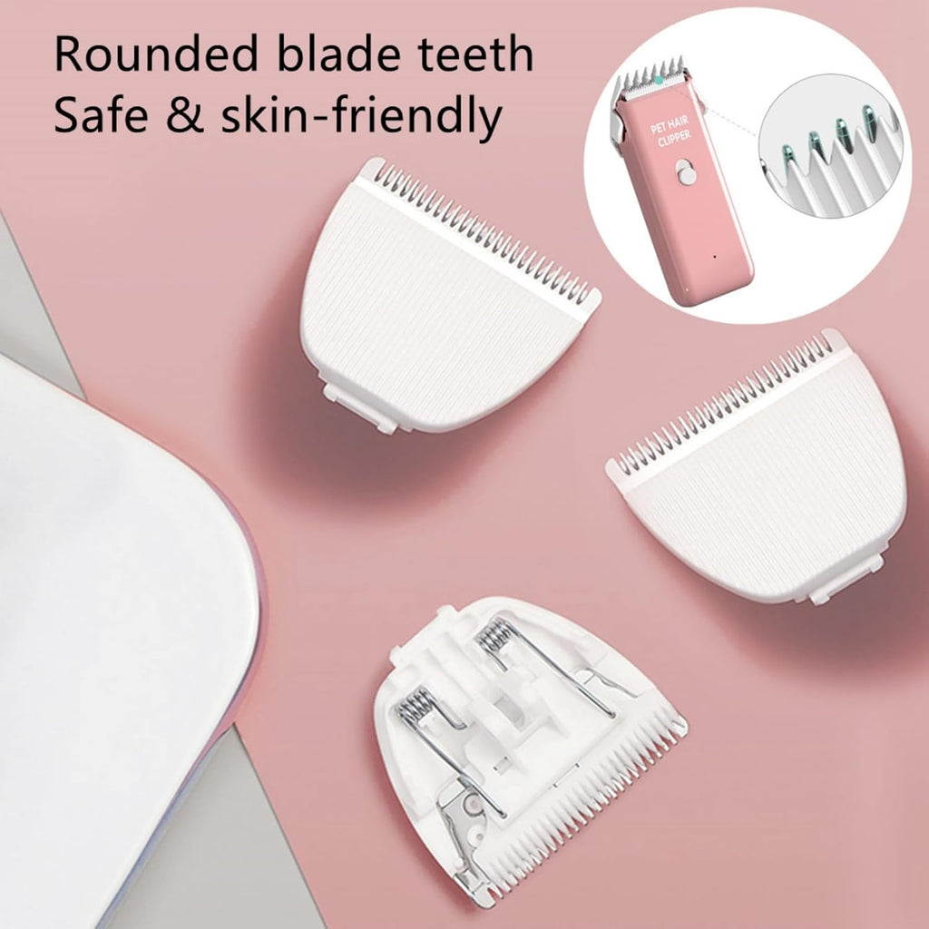 Six piece pack of white ceramic and stainless steel dog grooming blades