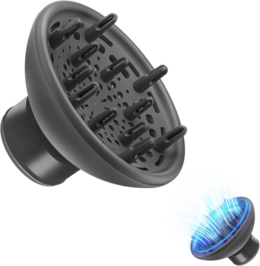 SKERTS hair dryer diffuser attachment front view showing the deep black bowl and honeycomb airflow design.