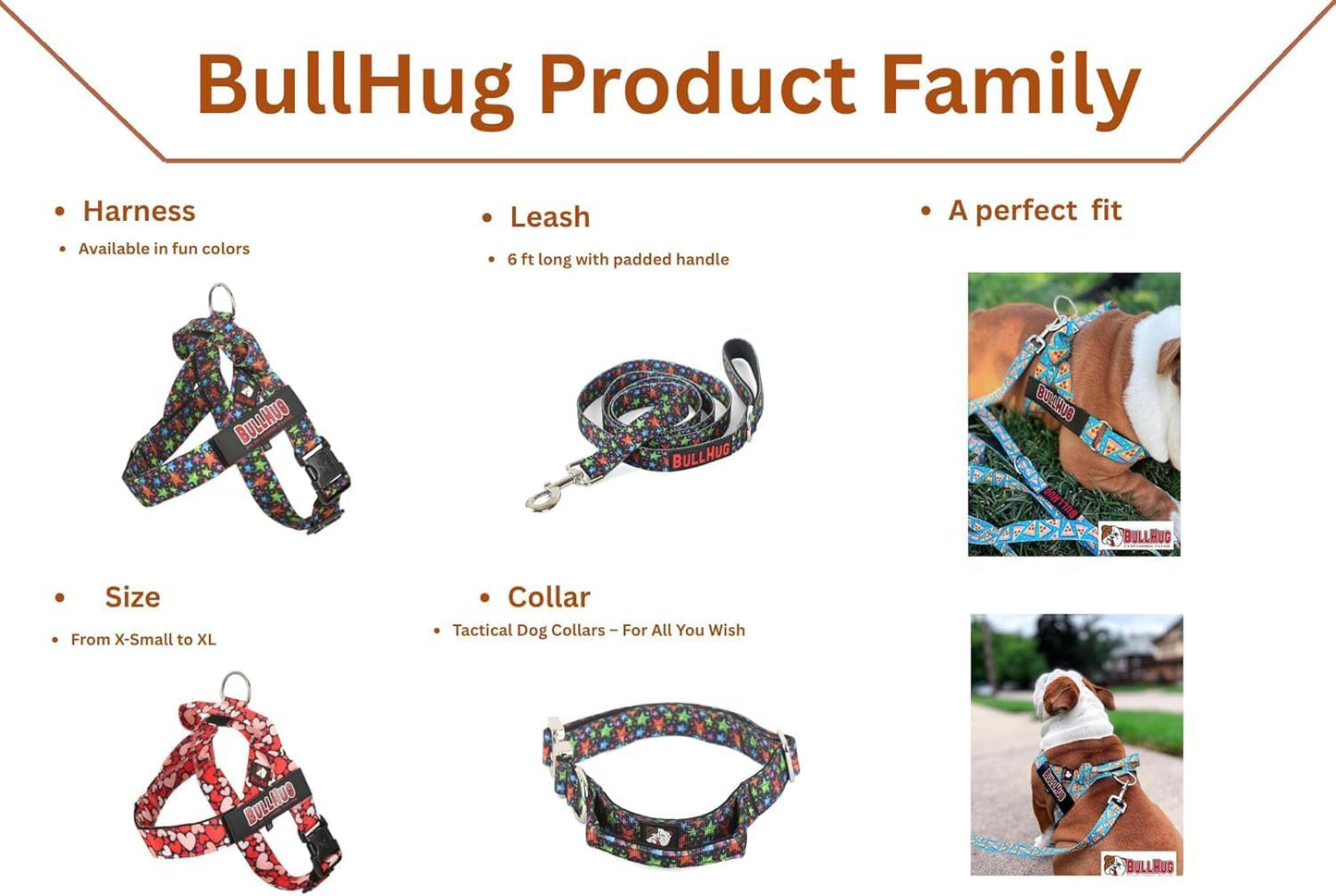 Bullhug dog harness branding patch and attachment point