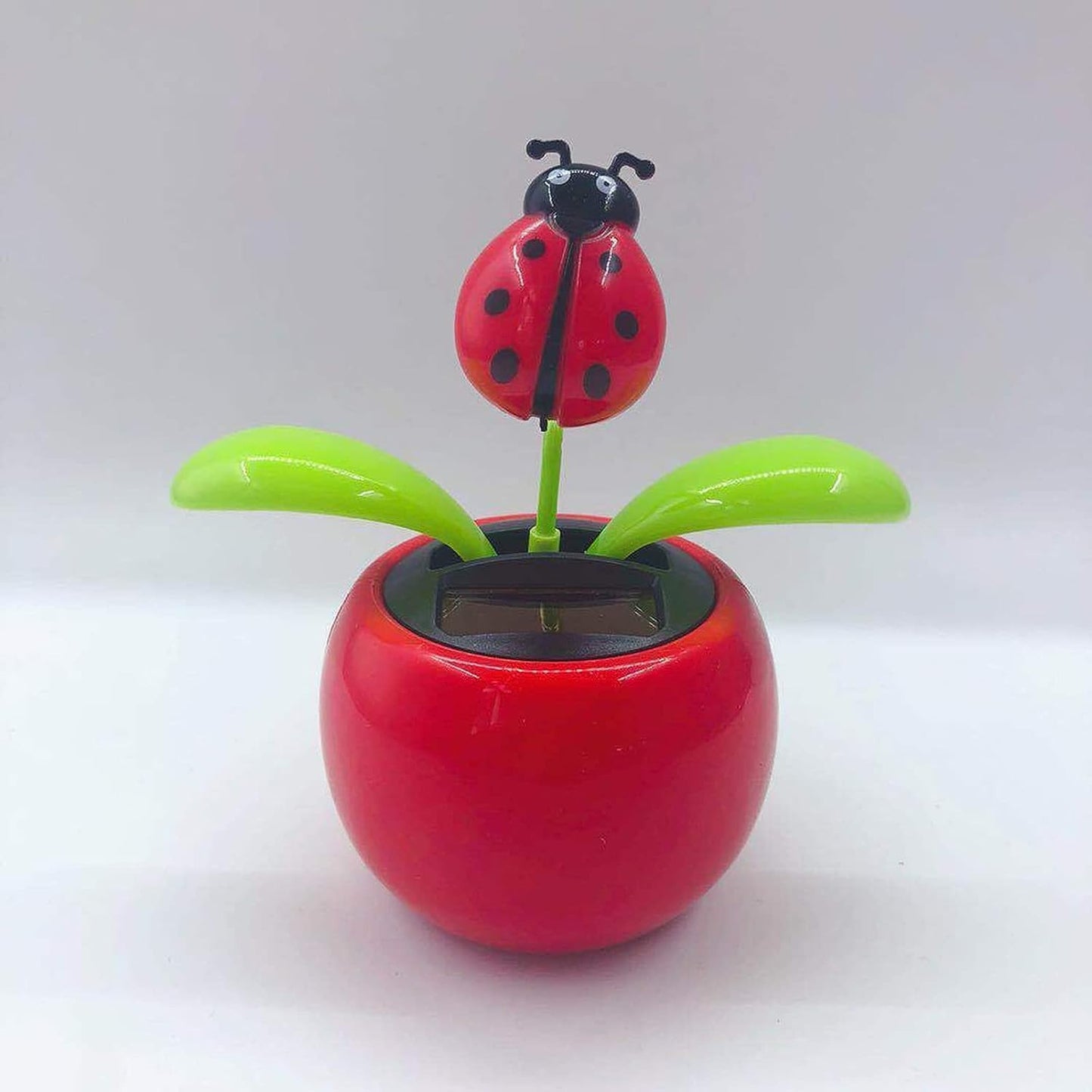 Calsgkspray red solar dancing flower car dashboard decoration front view showing ladybug top and solar panel