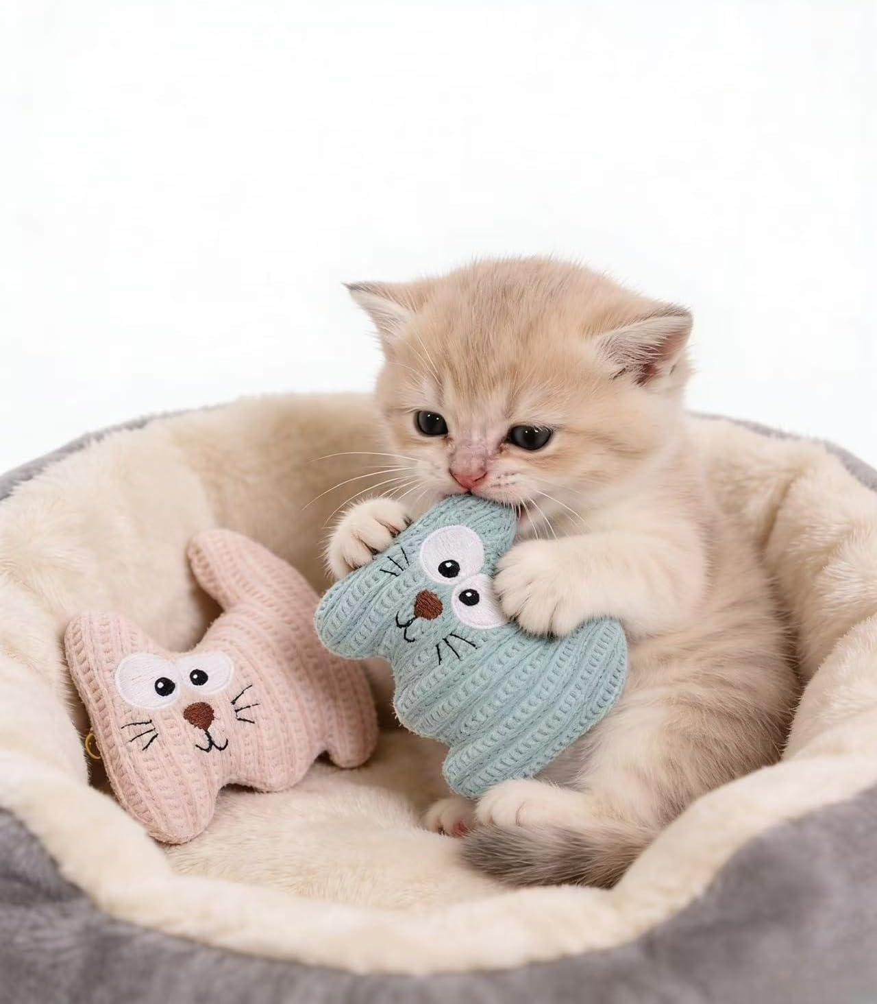 VisnzvLux kitten stuffed animal showing lightweight design for easy tossing.