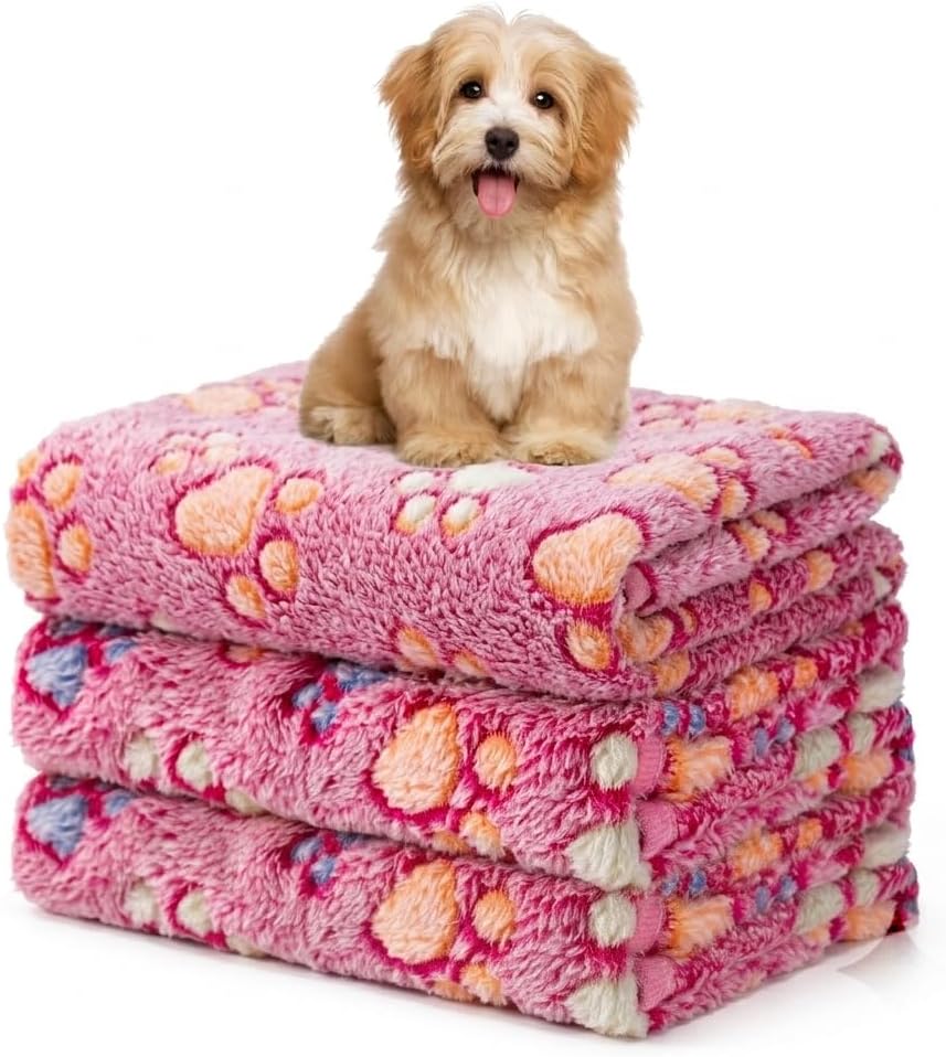 1 Pack 3 Blankets Fluffy Premium Fleece Soft Pet Blanket Flannel Throw for Cat Dog Puppy (Small 23x16'', Paw-White/Pink/Brown) - Image 12